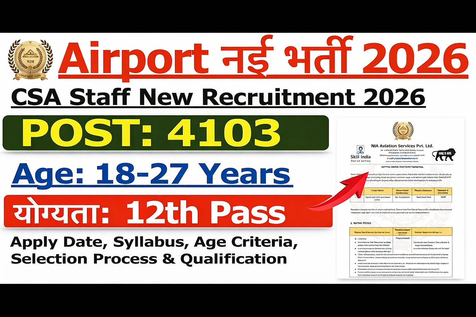 Airport Vacancy 2026: 4103 पदों पर भर्ती 10वीं/12वीं पास के लिए सुनहरा मौका जल्द देखे