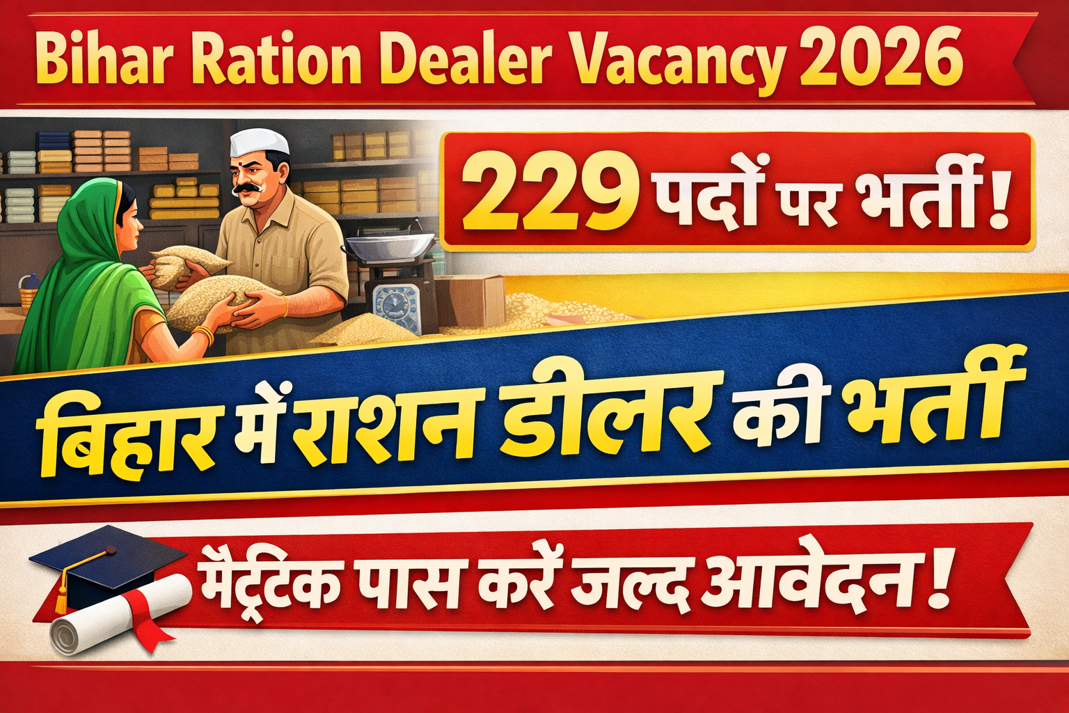Bihar Ration Dealer Vacancy 2026: बिहार में राशन डीलर के 229 पदों पर भर्ती, मैट्रिक पास जल्दी करें आवेदन