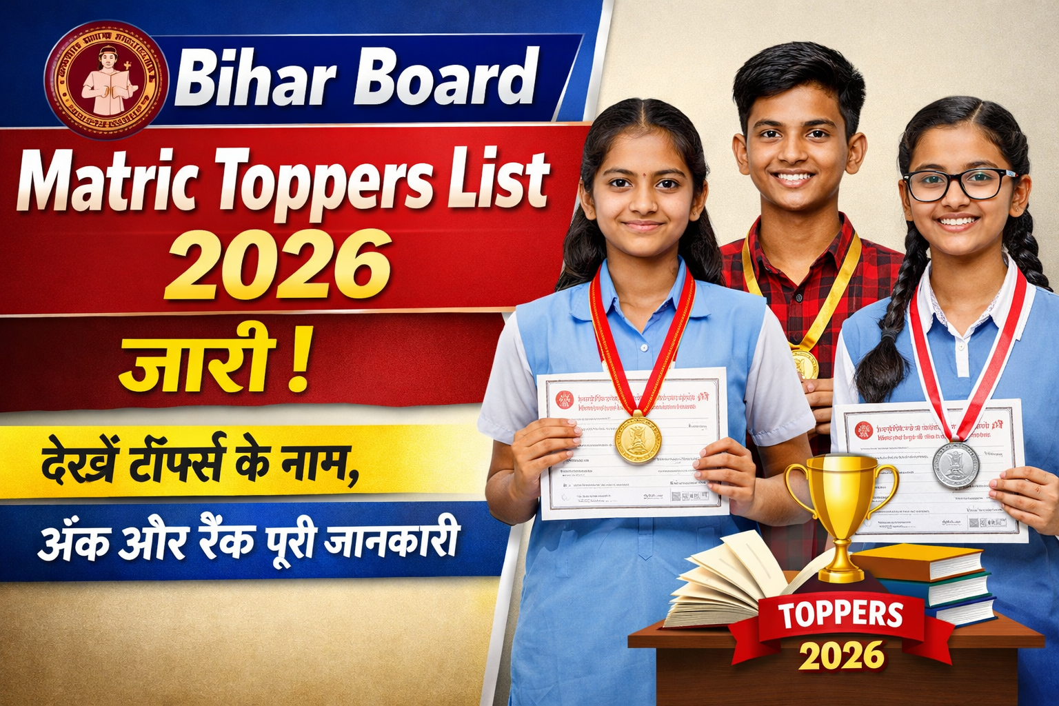 Bihar Board Matric Toppers List 2026 जारी: देखें टॉपर्स के नाम, अंक और रैंक पूरी जानकारी