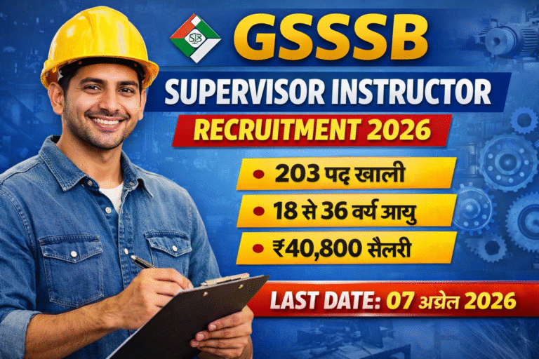 GSSSB Supervisor Instructor Recruitment 2026: 203 Vacancy Apply Online, Check Eligibility & Last Date full Details
