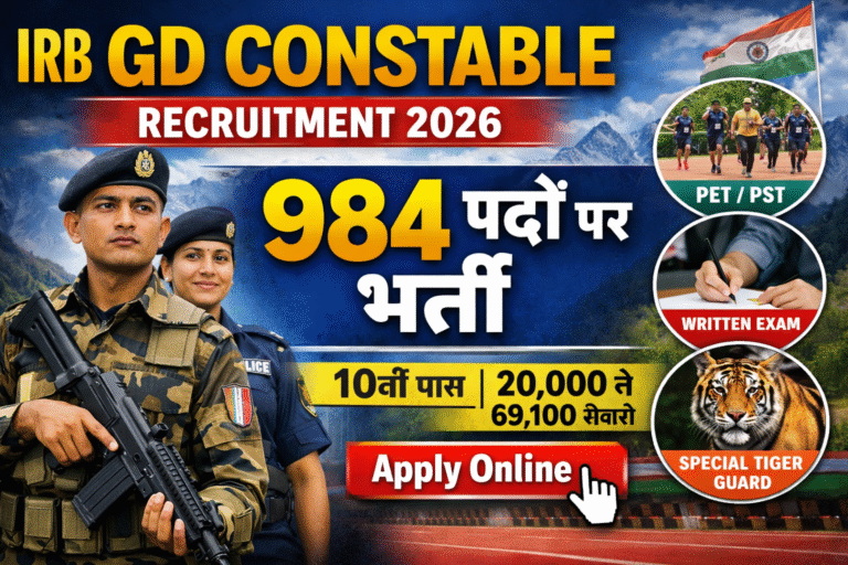 IRB GD Constable Recruitment 2026: 984 पदों पर बंपर भर्ती, ऐसे करें ऑनलाइन आवेदन