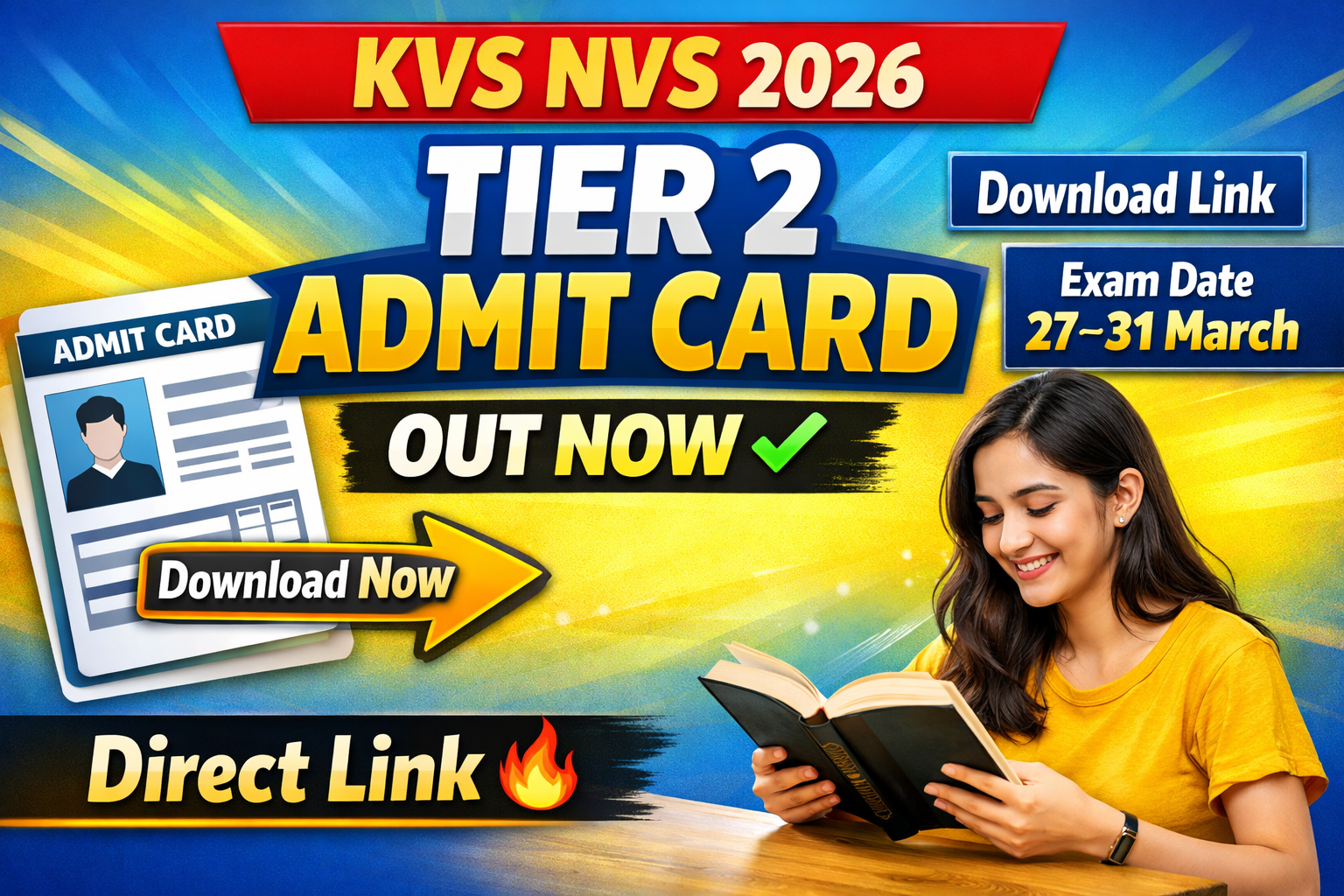 KVS NVS Tier 2 Admit Card 2026: अभी डाउनलोड करें टीचिंग व नॉन-टीचिंग हॉल टिकट, Exam City Slip जारी