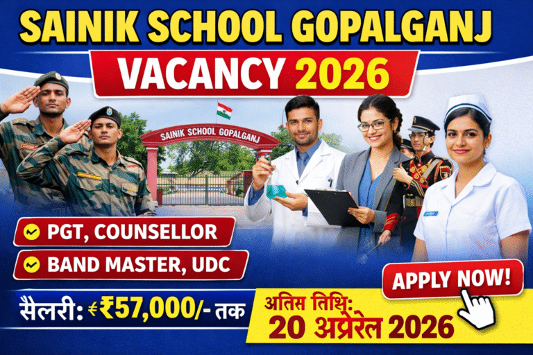Sainik School Gopalganj Vacancy 2026: PGT, Counsellor, Band Master, UDC सहित कई पदों पर भर्ती जल्द देखे