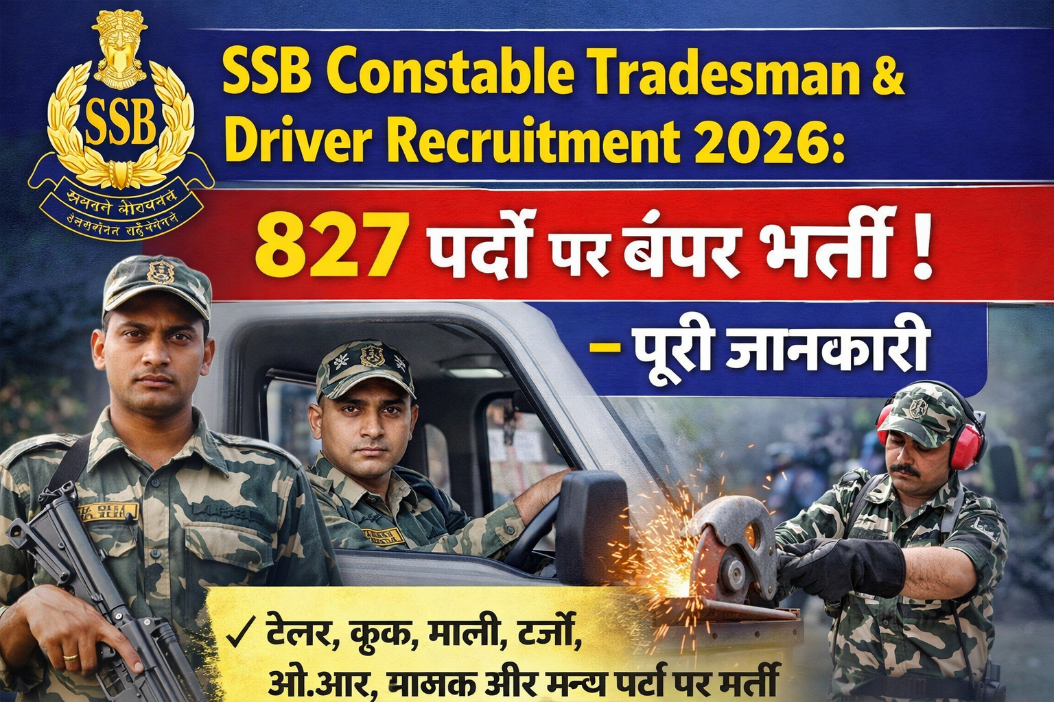 SSB Constable Tradesman & Driver Recruitment 2026: 827 पदों पर बंपर भर्ती – पूरी जानकारी