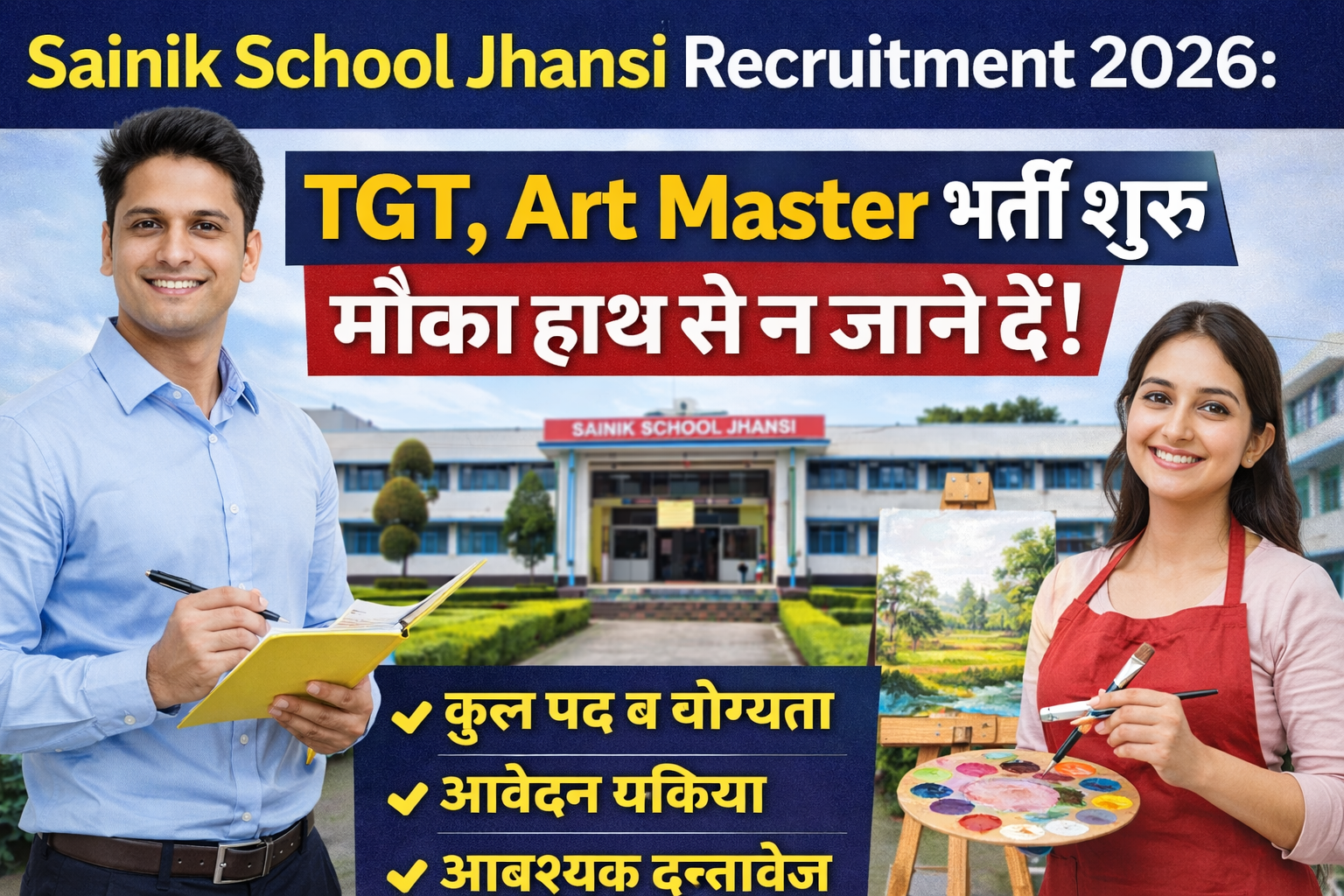 Sainik School Jhansi Recruitment 2026: TGT, Art Master भर्ती शुरू – मौका हाथ से न जाने दें