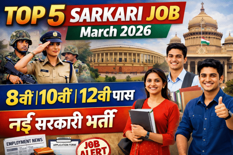 Top 5 Sarkari Job Bharti in March 2026 | मार्च महीने की 5 बड़ी सरकारी भर्तियां (8वीं, 10वीं, 12वीं पास के लिए)