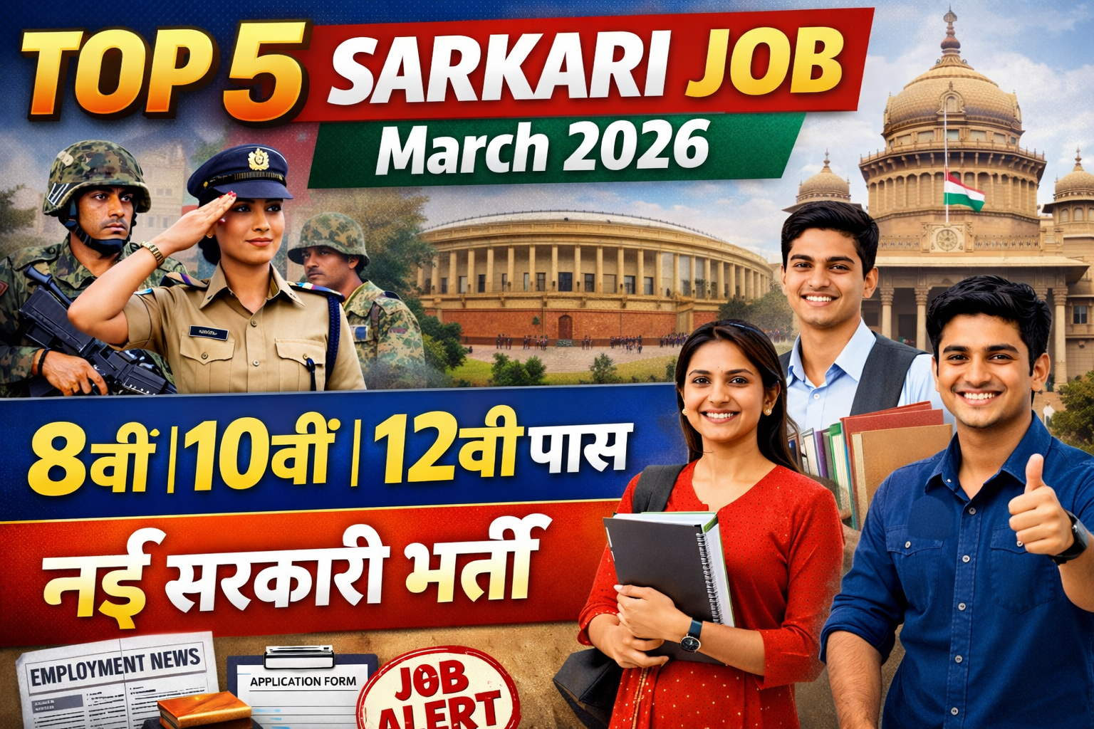 Top 5 Sarkari Job Bharti in March 2026 | मार्च महीने की 5 बड़ी सरकारी भर्तियां (8वीं, 10वीं, 12वीं पास के लिए)