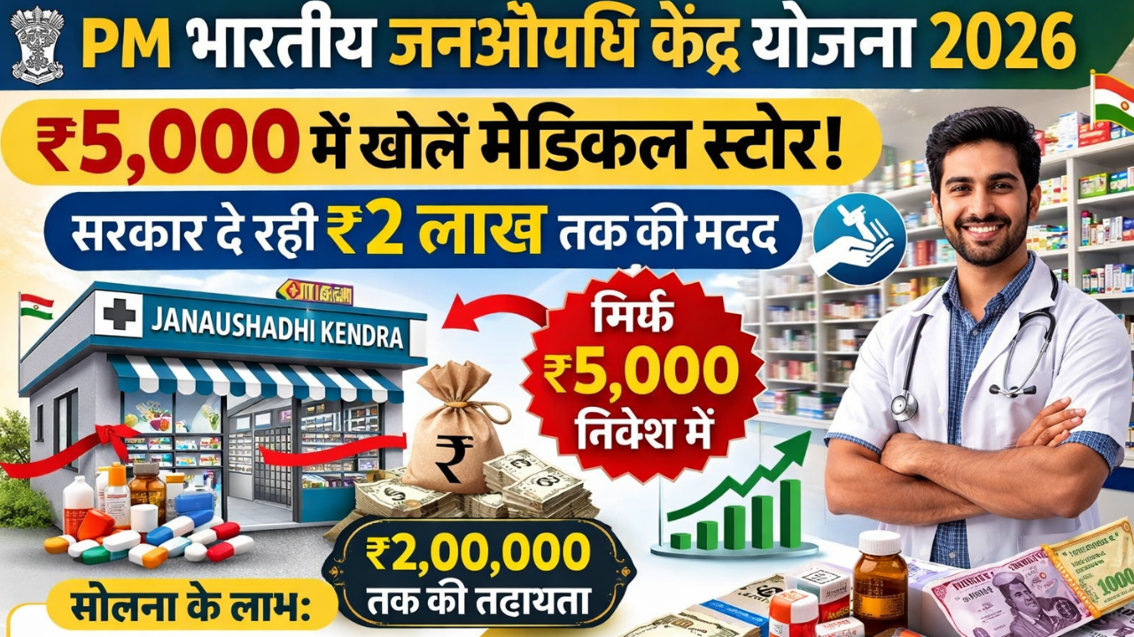 PM Bhartiya Janaushadhi Kendra Yojana 2026: ₹5,000 में खोलें मेडिकल स्टोर, सरकार दे रही ₹2 लाख तक की मदद