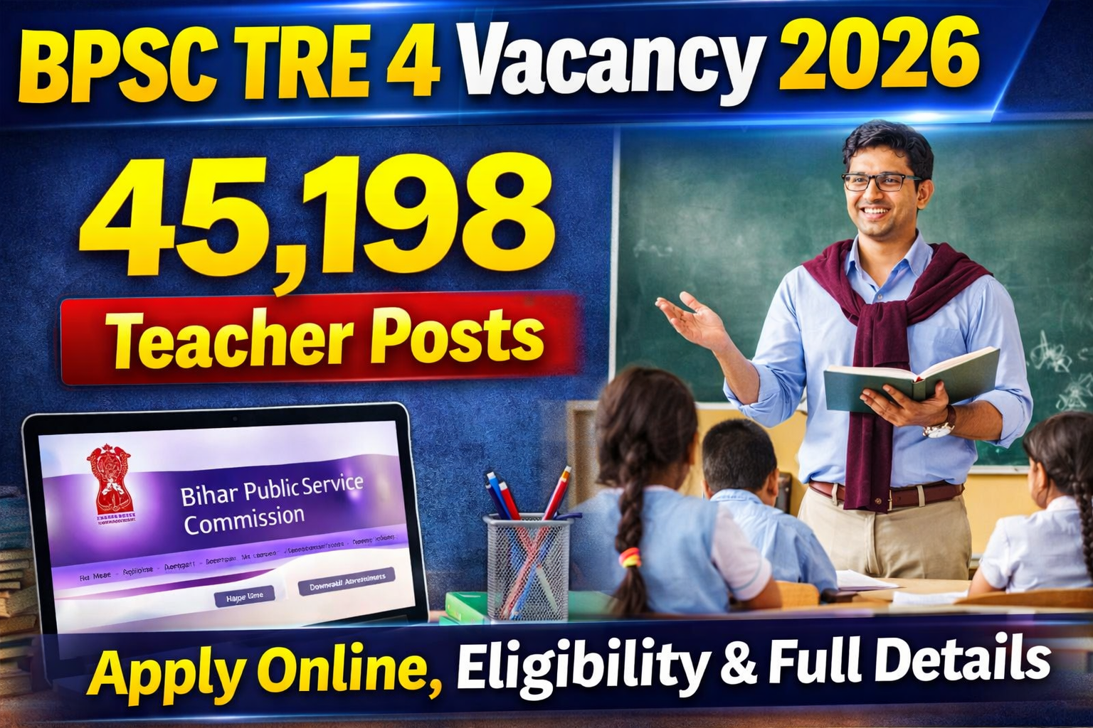 BPSC TRE 4 Vacancy 2026: 46,595 शिक्षक पदों पर भर्ती, ऑनलाइन आवेदन शुरू, योग्यता, सैलरी व पूरी जानकारी