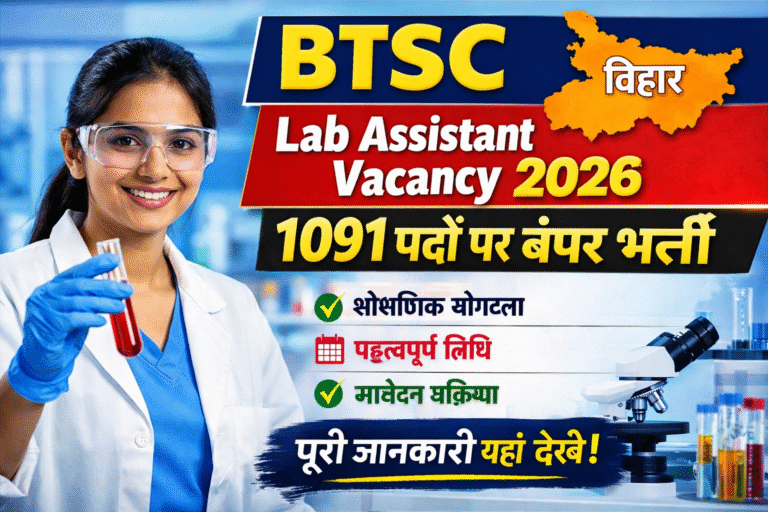 BTSC Lab Assistant Vacancy 2026: 1091 पदों पर बंपर भर्ती – योग्यता, तिथि और आवेदन प्रक्रिया पूरी जानकारी