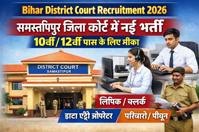 Bihar District Court Recruitment 2026: समस्तीपुर जिला कोर्ट में नई भर्ती – 10वीं/12वीं पास के लिए मौका