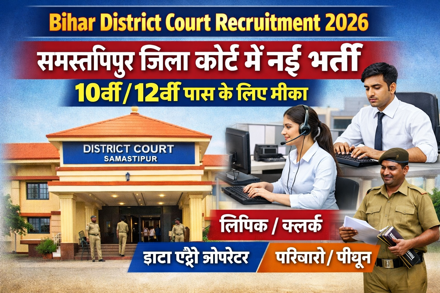 Bihar District Court Recruitment 2026: समस्तीपुर जिला कोर्ट में नई भर्ती – 10वीं/12वीं पास के लिए मौका