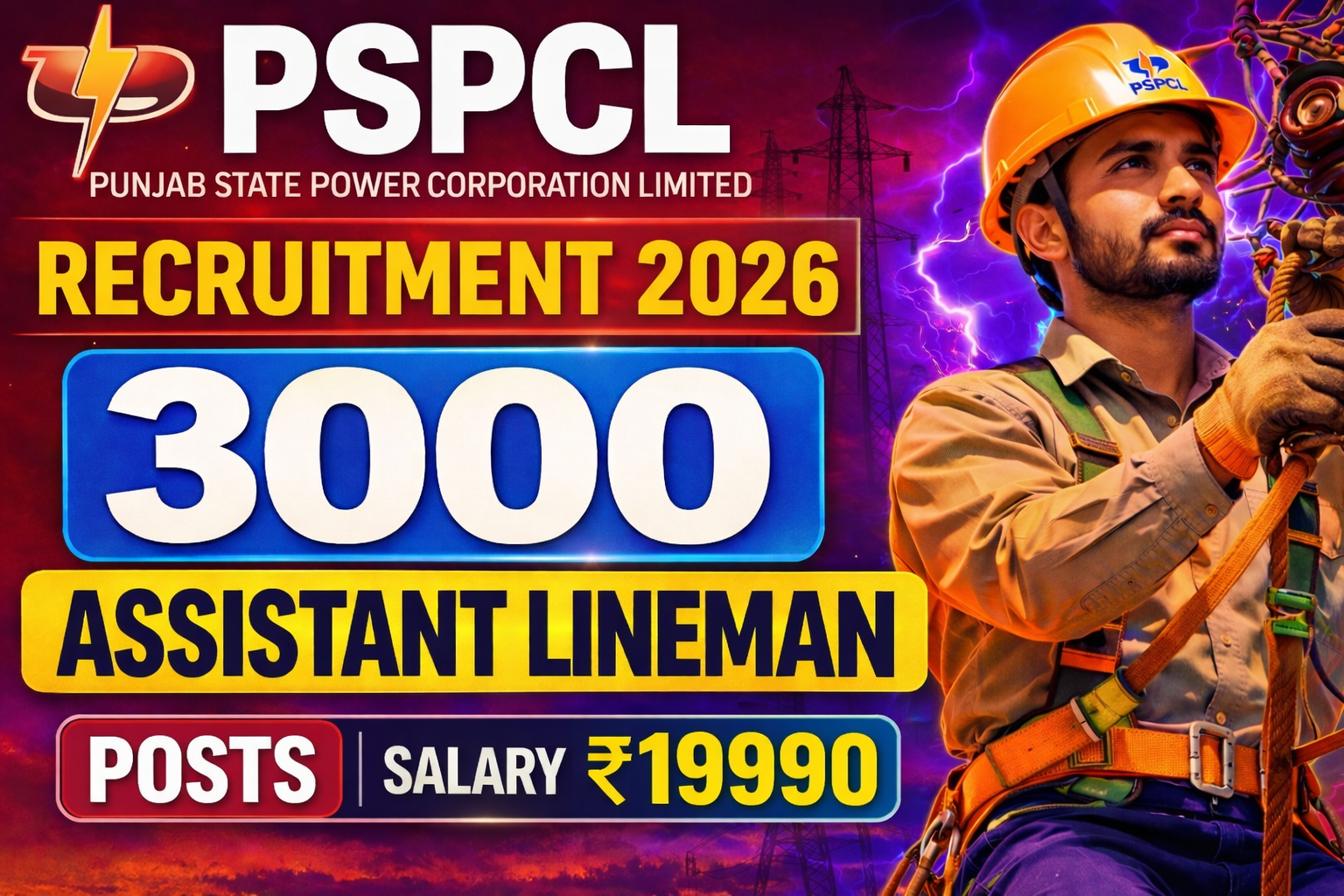 PSPCL ALM Recruitment 2026: 3000 Assistant Lineman पदों पर भर्ती, 15 अप्रैल से आवेदन शुरू
