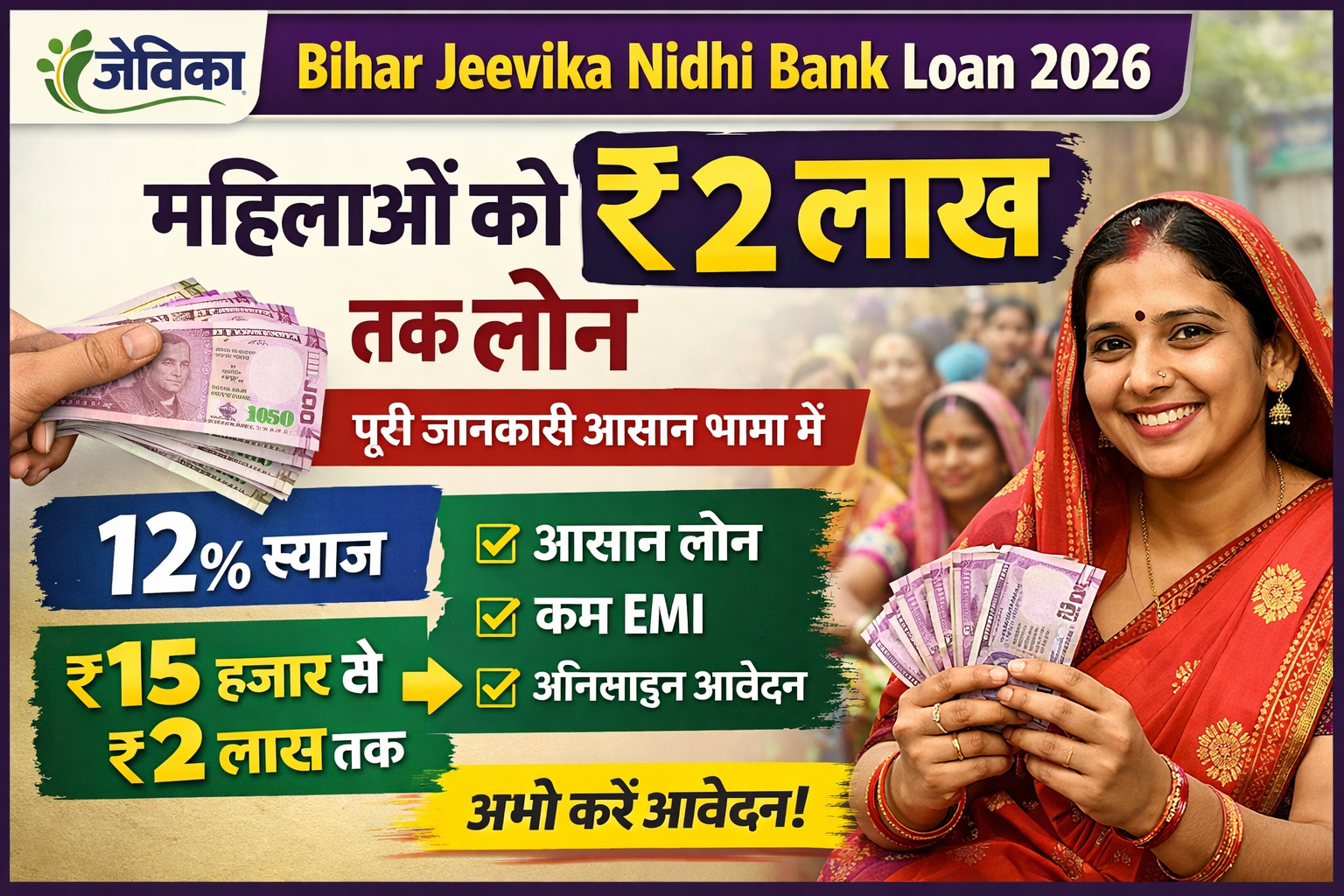 Bihar Jeevika Nidhi Bank Loan 2026 : महिलाओं को ₹2 लाख तक लोन – पूरी जानकारी आसान भाषा में