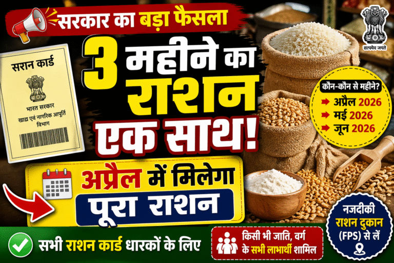 Ration Card New Rule 2026 : सरकार का बड़ा ऐलान – अप्रैल में मिलेगा 3 महीने का राशन एक साथ!