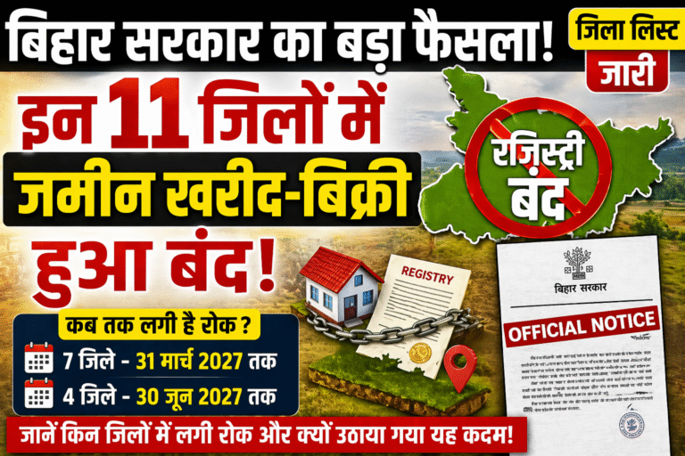 Bihar Land Registry Closed 2026: बिहार सरकार का बड़ा फैसला – 11 जिलों में जमीन खरीद-बिक्री बंद (पूरी जानकारी)