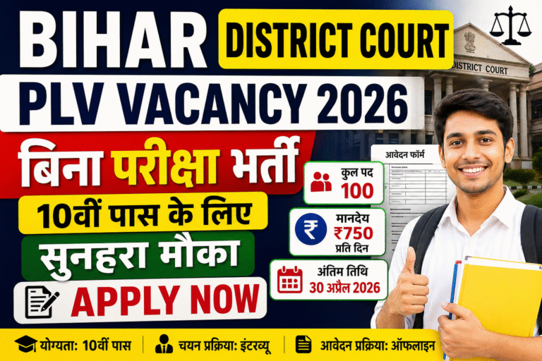 Bihar District Court PLV Vacancy 2026: बिना परीक्षा भर्ती, 10वीं पास के लिए सुनहरा मौका – पूरी जानकारी