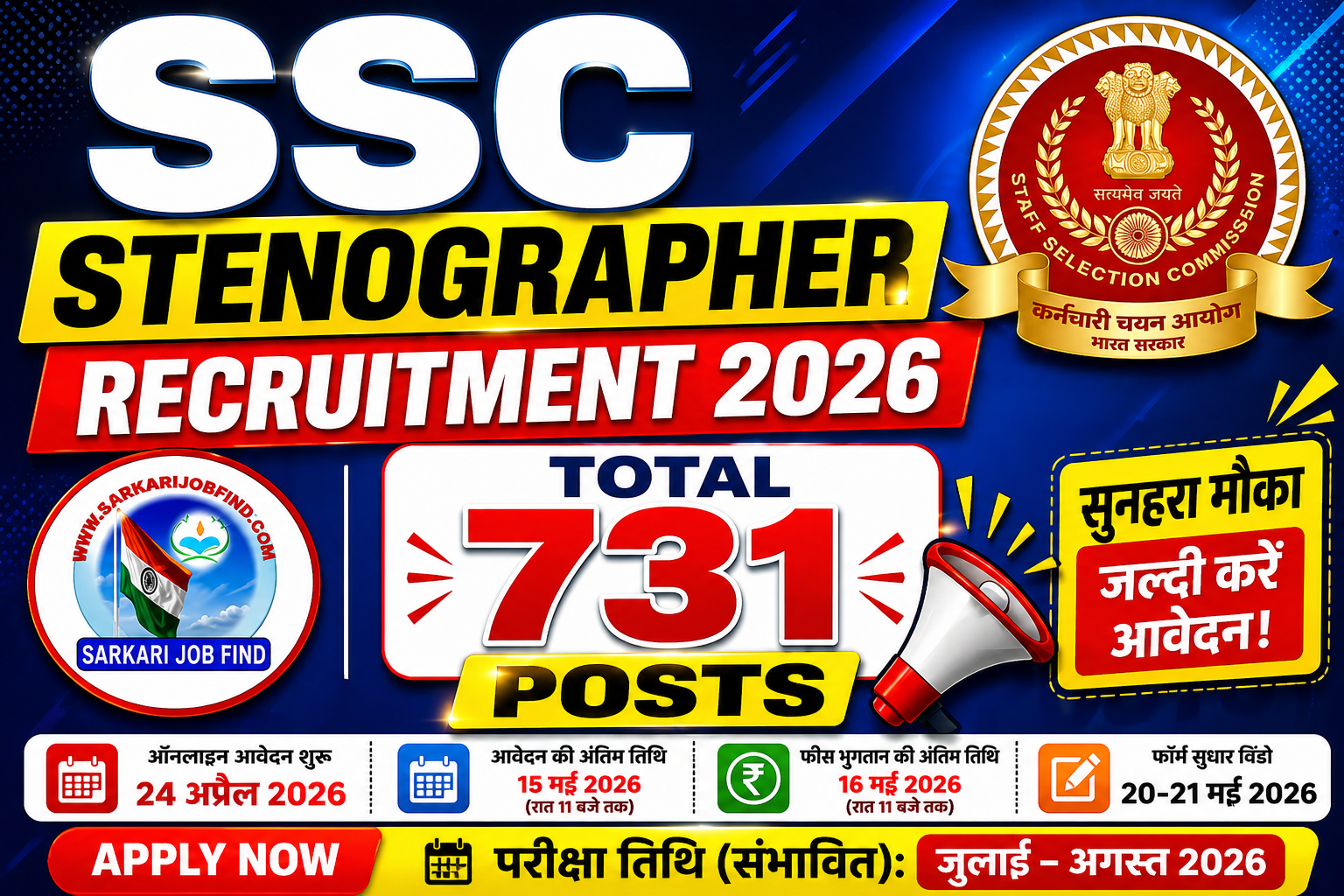SSC Stenographer Recruitment 2026– Check Date, Eligibility & Selection Process Full Details