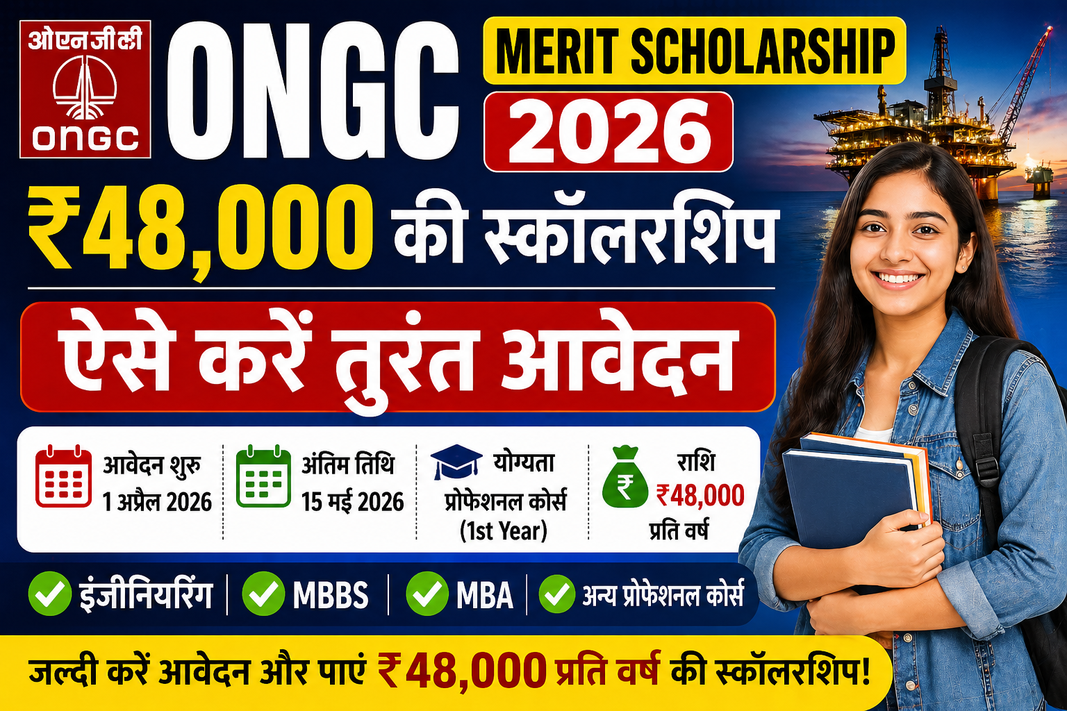ONGC Merit Scholarship 2026: ₹48,000 की स्कॉलरशिप, ऐसे करें आवेदन पूरी जानकारी