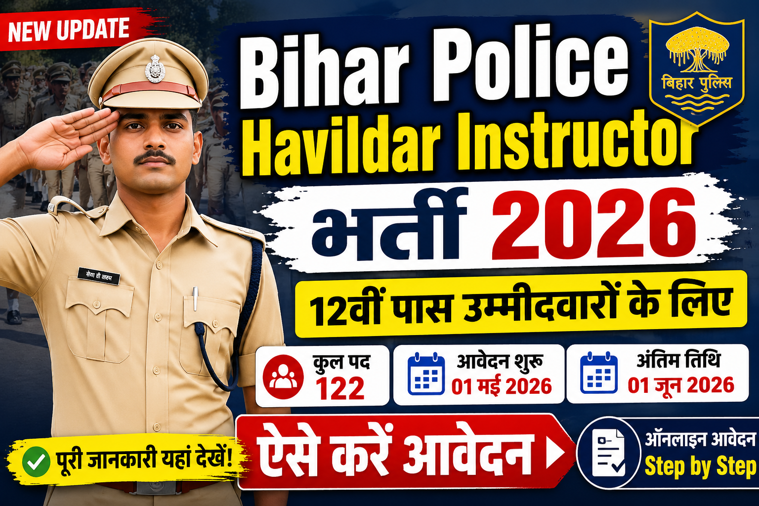 Bihar Police Havildar Instructor Bharti 2026: 12वीं पास उम्मीदवारों के लिए, ऐसे करें आवेदन