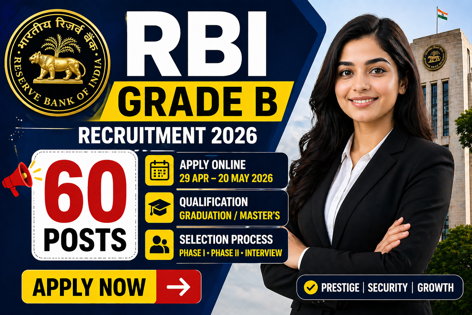 RBI Grade B Recruitment 2026: Apply Online for 60+ Posts, Check Eligibility & Last Date Full Details