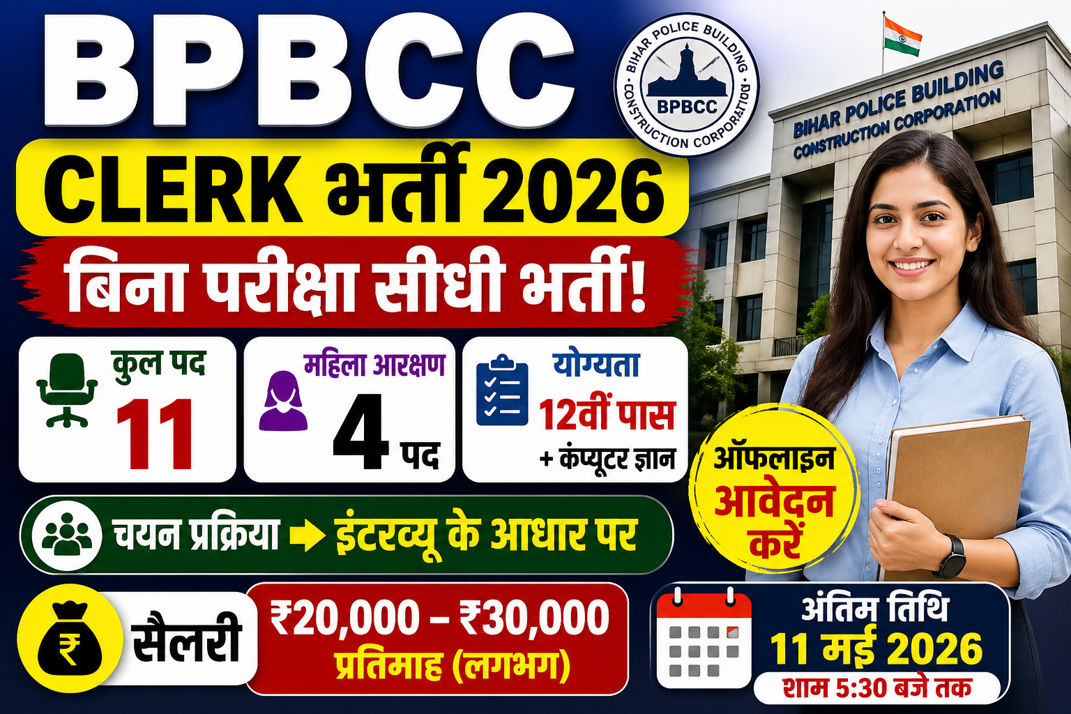 Bihar Police Building Clerk Recruitment 2026- लिपिक के पदों पर सीधी भर्ती, जाने आवेदन प्रक्रिया, योग्यता, सैलरी पूरी जानकारी