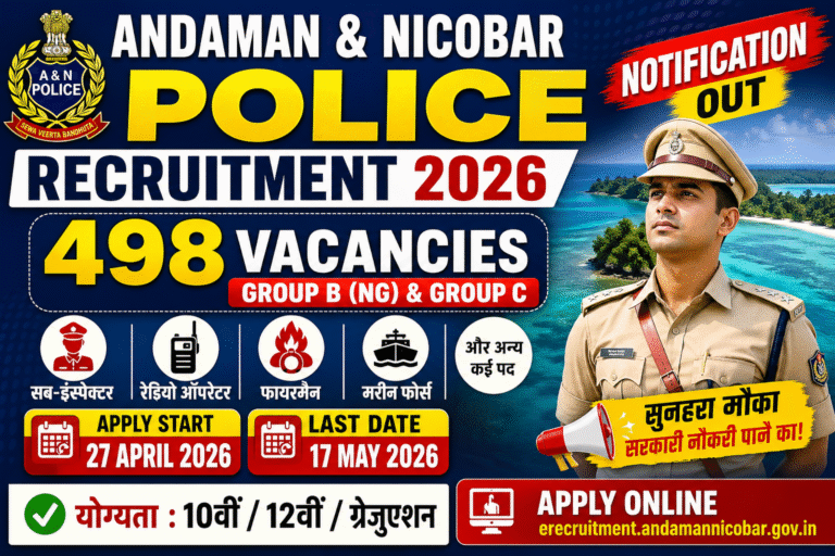 Andaman & Nicobar Police Recruitment 2026- Notification Out for 498 Vacancies, Apply Online , Eligibility, Fee & All Details