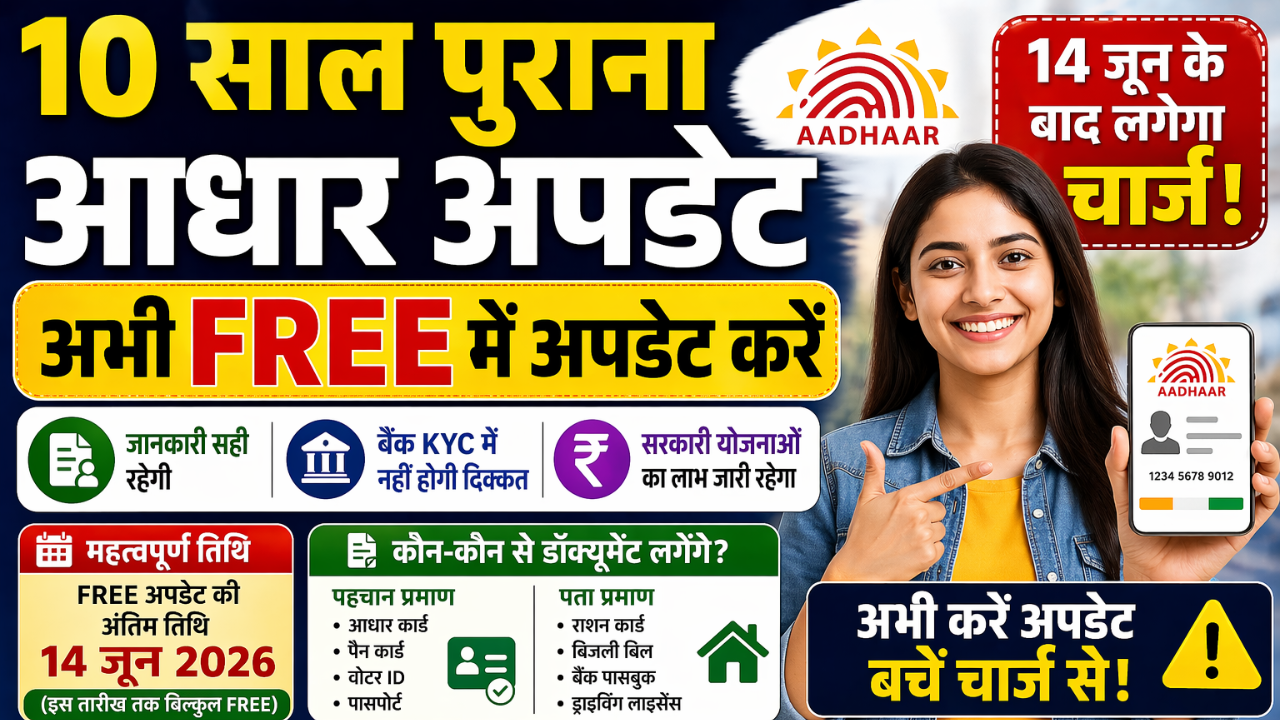 10 Year Old Aadhaar Update: 14 जून के बाद लगेगा चार्ज – अभी FREE में करें अपडेट!