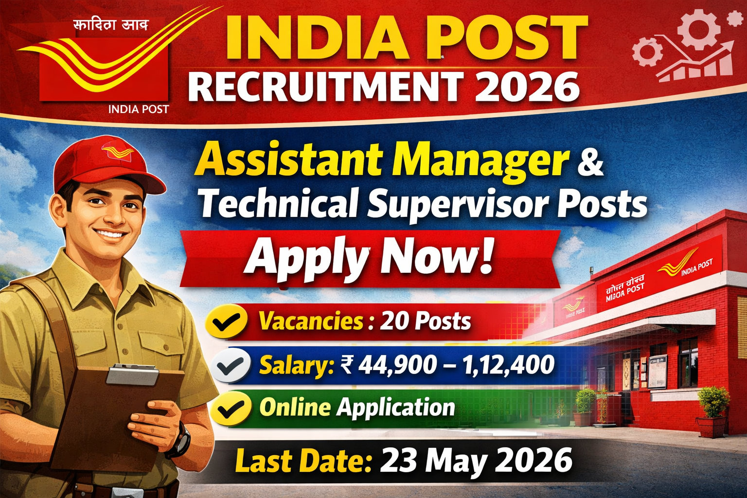 India Post Recruitment 2026: Assistant Manager & Technical Supervisor भर्ती – जानें पूरी जानकारी और करें ऑनलाइन आवेदन
