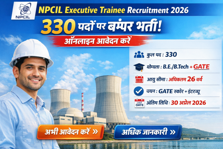 NPCIL Executive Trainee Vacancy 2026: 330 पदों पर बंपर भर्ती, ऐसे करें ऑनलाइन आवेदन (पूरी जानकारी)