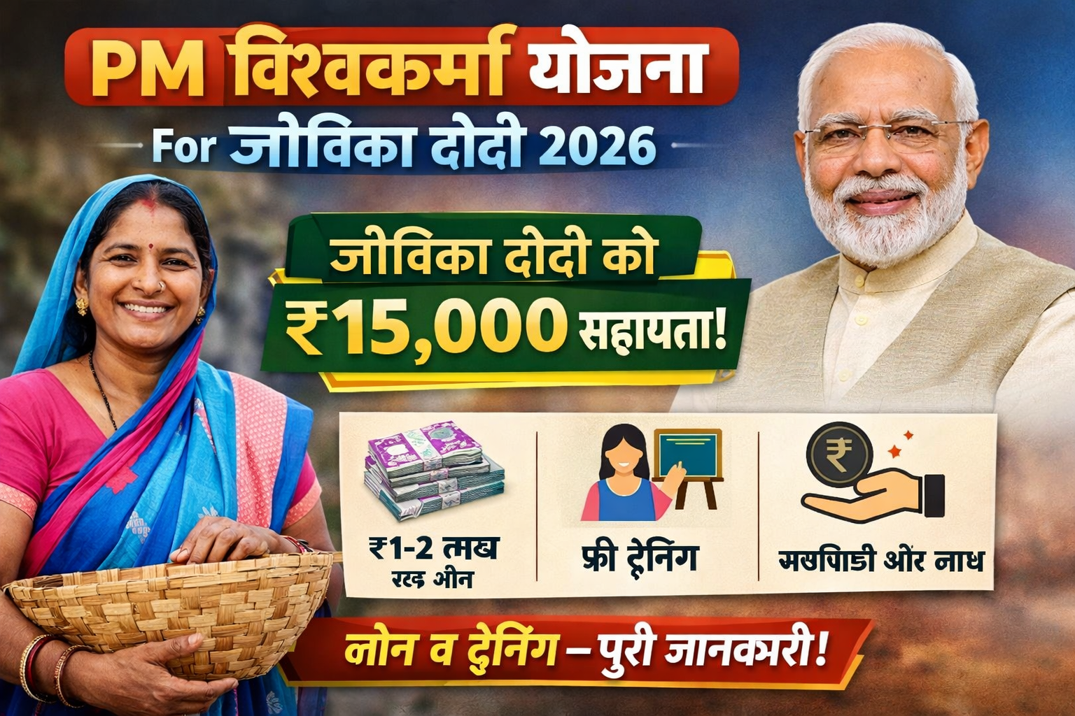 PM Vishwakarma Yojana For Jeevika Didi 2026: जीविका दीदी को ₹15,000 सहायता, लोन व ट्रेनिंग – पूरी जानकारी