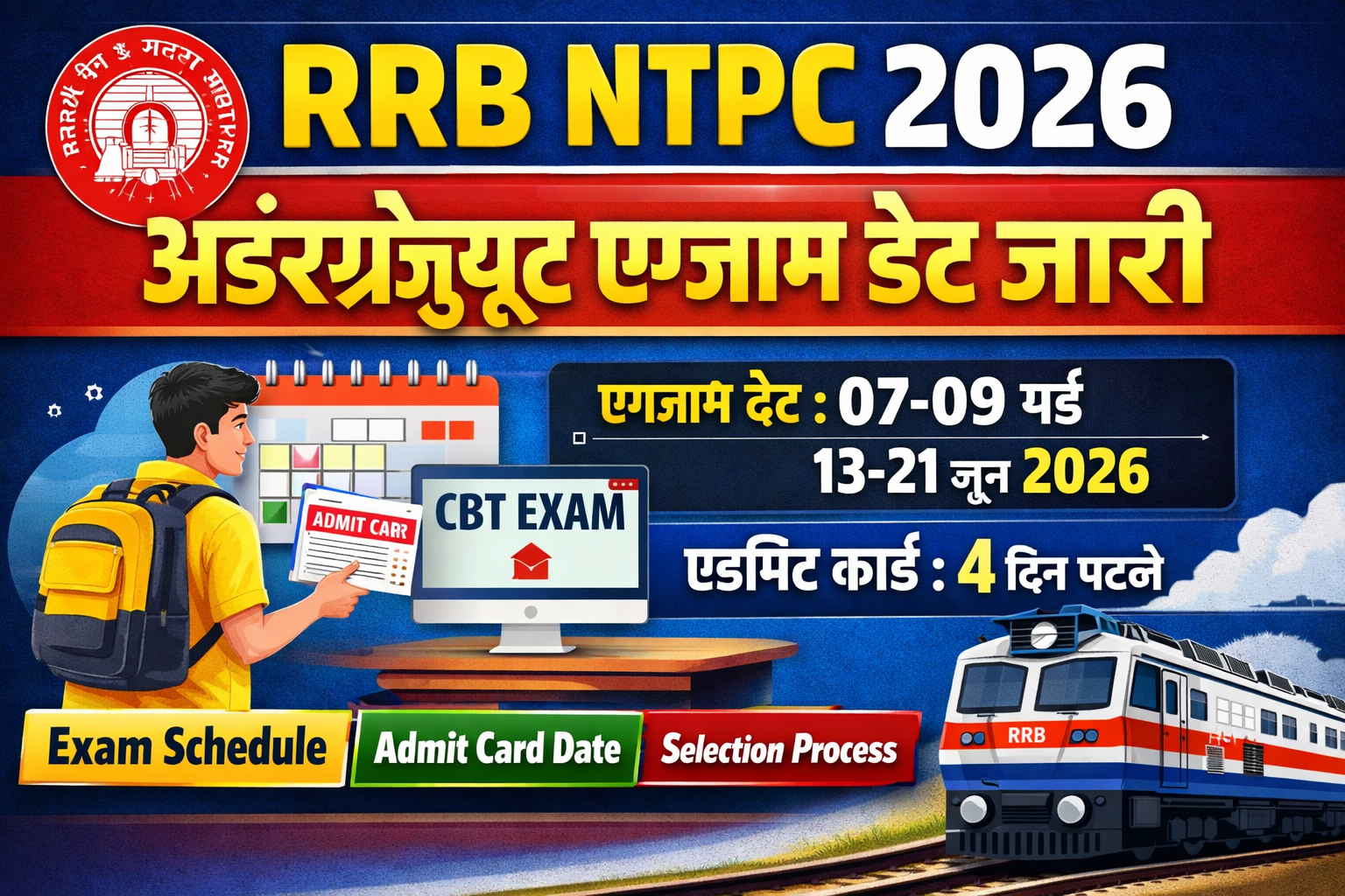 RRB NTPC Undergraduate Exam Date 2026 Out – CBT Exam Schedule & Admit Card Date