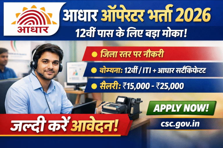 Aadhaar Operator Recruitment 2026: 12वीं पास के लिए सुनहरा मौका – जिला स्तर पर भर्ती, ऐसे करें आवेदन