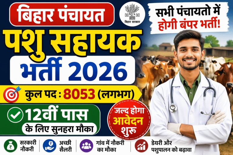 Bihar Panchayat Pashu Sahayak Bharti 2026: बिहार के सभी पंचायतों में पशु सहायक की बंपर भर्ती, 12वीं पास के लिए सुनहरा मौका