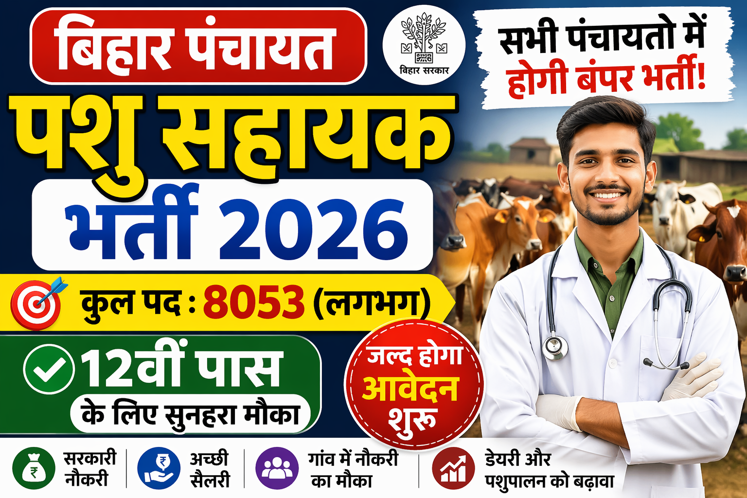 Bihar Panchayat Pashu Sahayak Bharti 2026: बिहार के सभी पंचायतों में पशु सहायक की बंपर भर्ती, 12वीं पास के लिए सुनहरा मौका