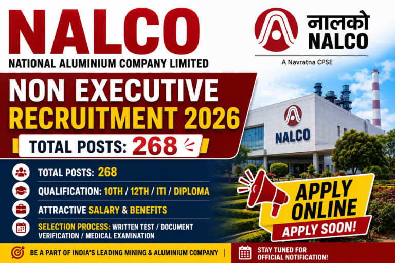 NALCO Non Executive Recruitment 2026- Apply Online for 268 Posts, Eligibility & Last Date Full Details