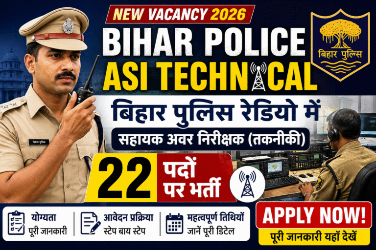 Bihar Police ASI Technical Vacancy 2026: बिहार पुलिस रेडियो में सहायक अवर निरीक्षक (तकनीकी) के 22 पदों पर भर्ती, आवेदन प्रक्रिया और पूरी जानकारी