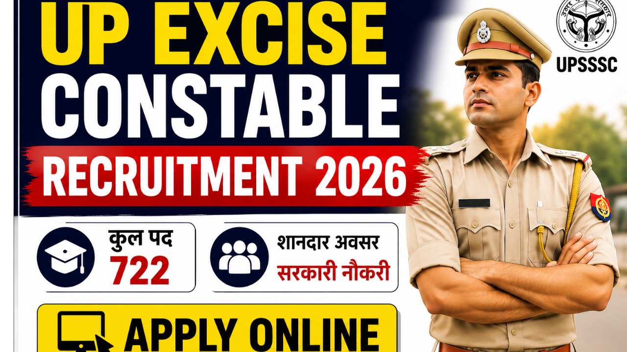 UP Excise Constable Recruitment 2026: 722 पदों पर भर्ती, 12वीं पास करें आवेदन, जानें पूरी जानकारी