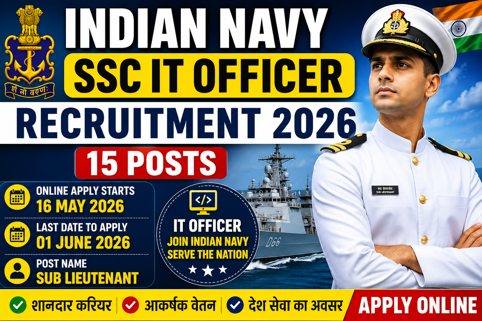 Indian Navy SSC IT Officer Recruitment 2026: 15 पदों पर निकली भर्ती, 16 मई से शुरू होंगे आवेदन