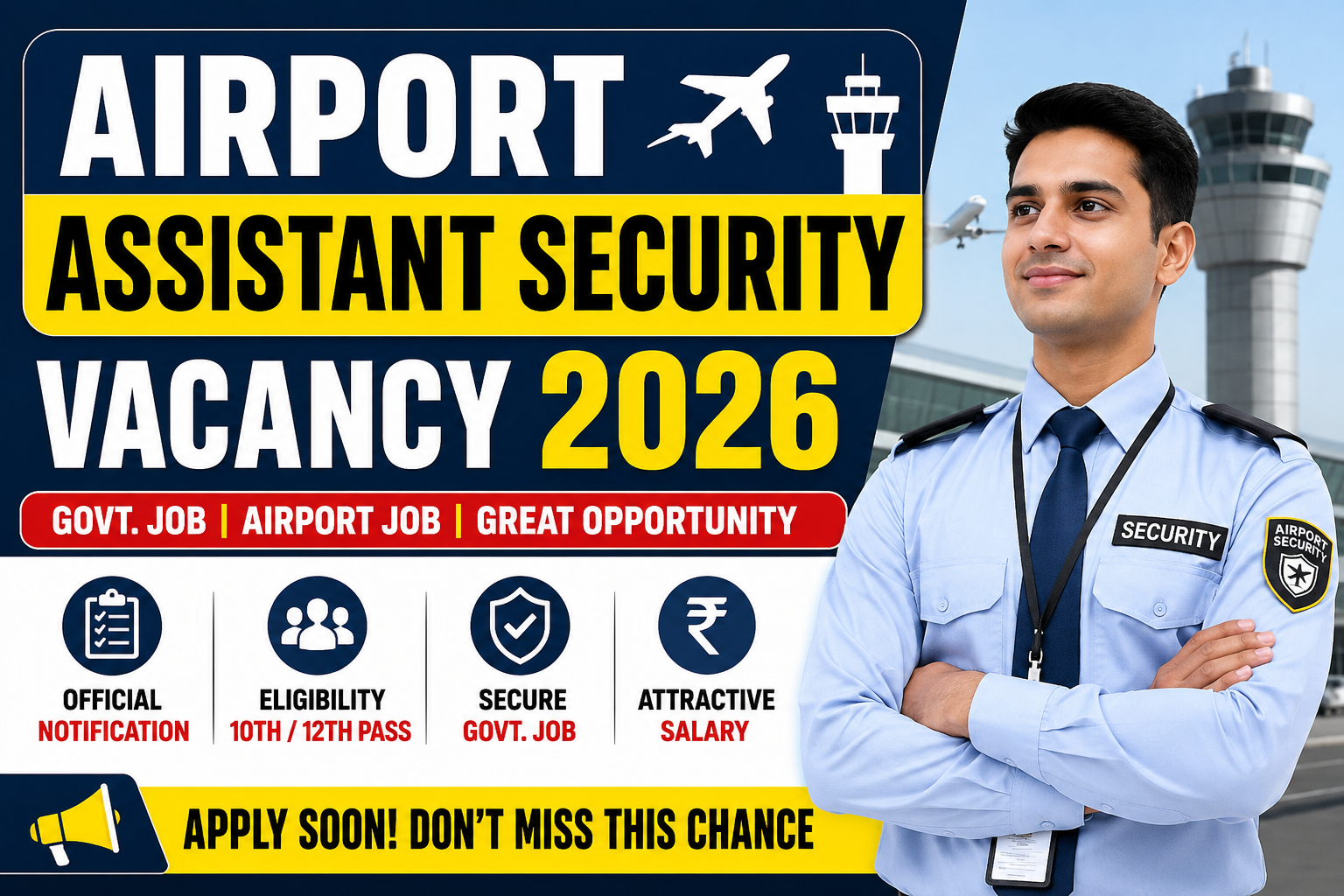 Airport Assistant Security Vacancy 2026: एयरपोर्ट असिस्टेंट सिक्योरिटी भर्ती 2026 का नोटिफिकेशन जल्द जारी, ऐसे करें आवेदन
