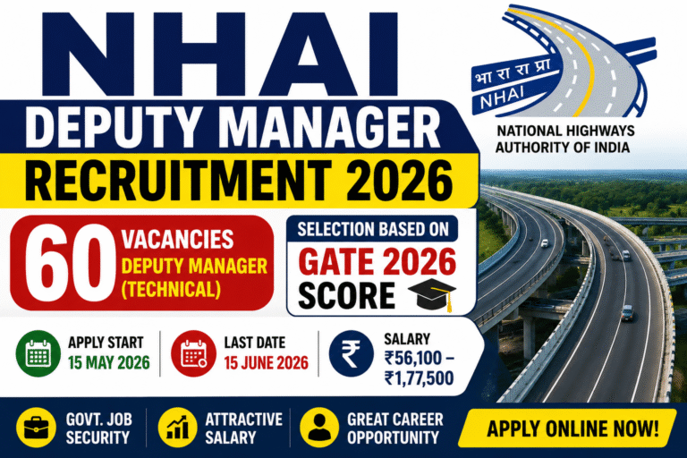 NHAI Deputy Manager Recruitment 2026 : 60 पदों पर निकली बंपर भर्ती, GATE 2026 स्कोर से होगा चयन, ऐसे करें आवेदन