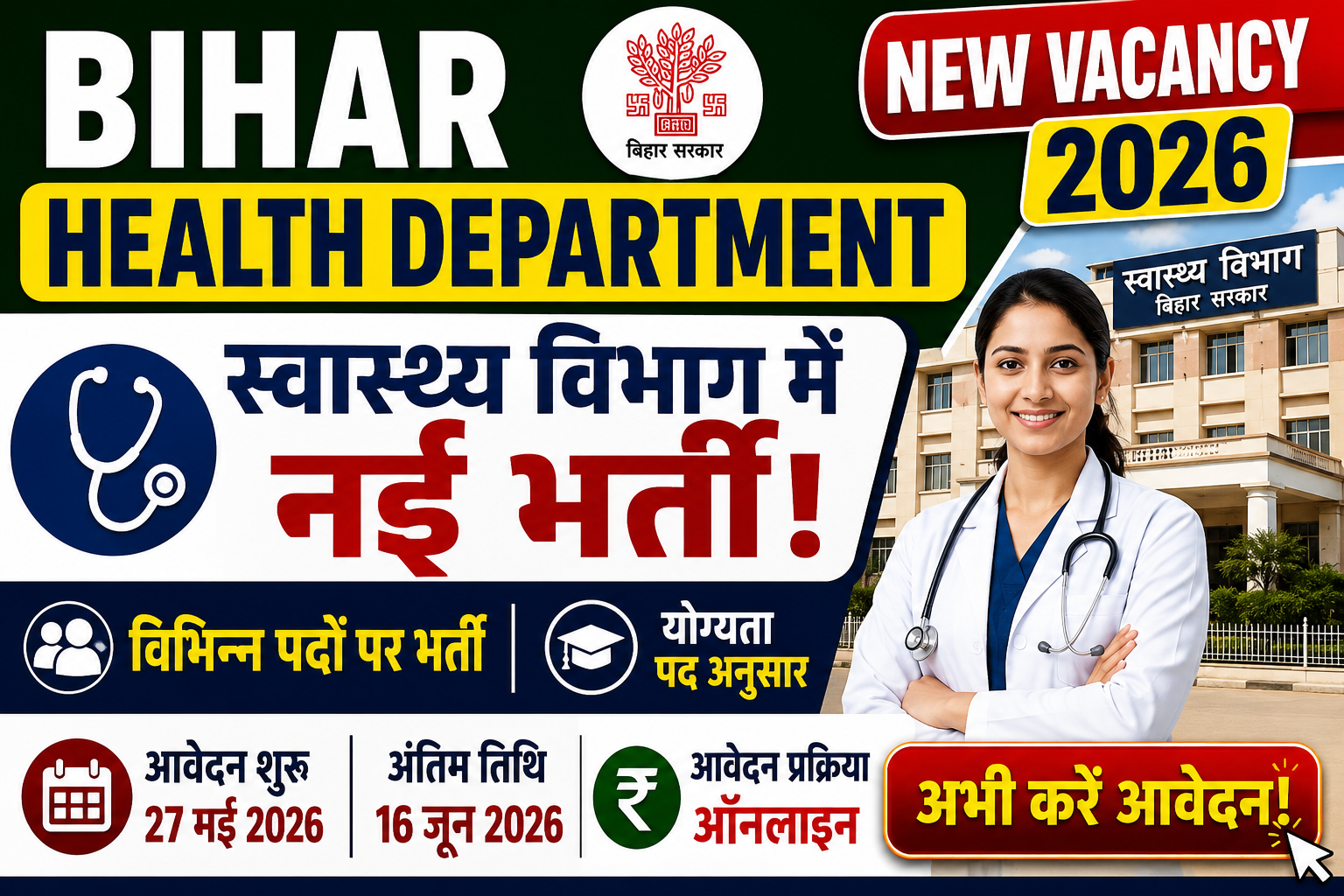 Bihar Health Department New Vacancy 2026: स्वास्थ्य विभाग में नई भर्ती, आवेदन जल्द शुरू