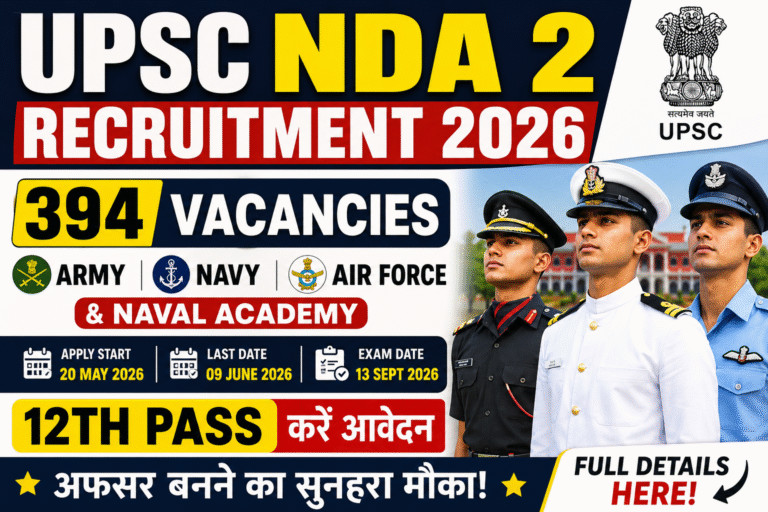 UPSC NDA 2 Recruitment 2026: 394 पदों पर निकली भर्ती, 12वीं पास करें आवेदन, जानें योग्यता, चयन प्रक्रिया और परीक्षा तिथि