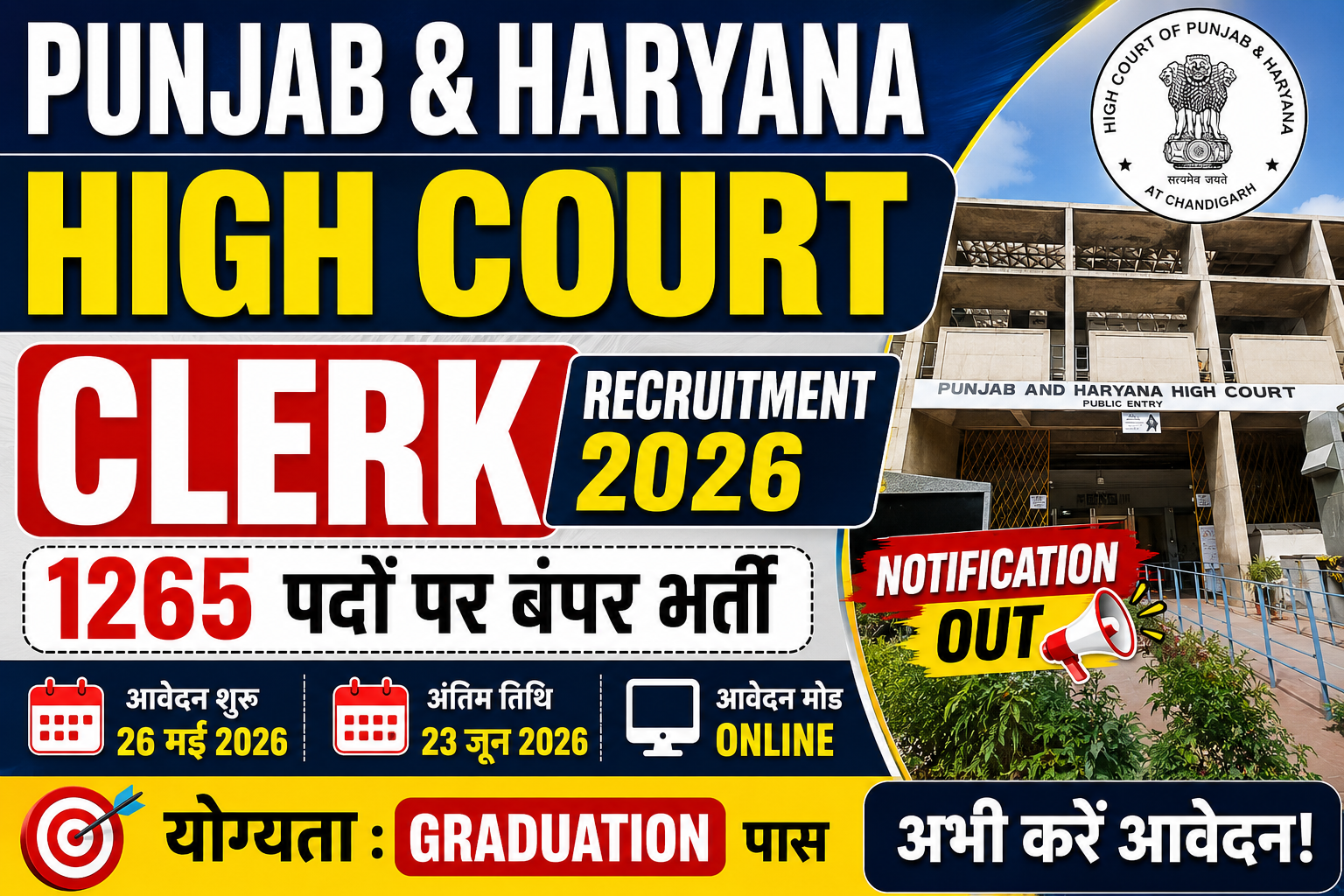 Punjab and Haryana High Court Clerk Recruitment 2026: 1265 पदों पर बंपर भर्ती, ऐसे करें ऑनलाइन आवेदन