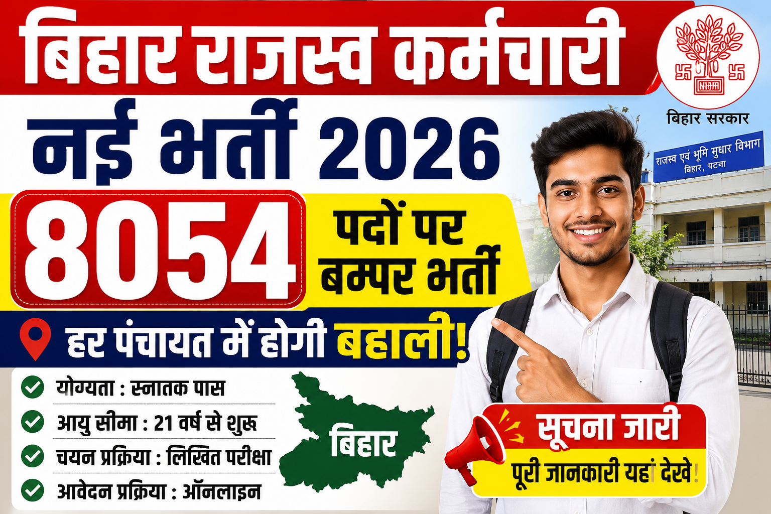 Bihar Rajaswa Karamchari Vacancy 2026: हर पंचायत में होगी राजस्व कर्मचारी की नई बहाली, 8054 पदों पर भर्ती