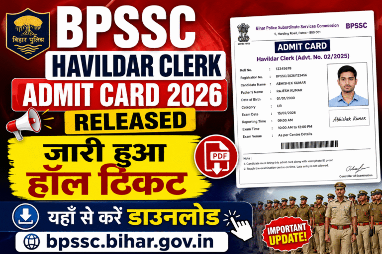 BPSSC Havildar Clerk Admit Card 2026 Released: जारी हुआ हॉल टिकट, यहाँ से करें डाउनलोड @bpssc.bihar.gov.in
