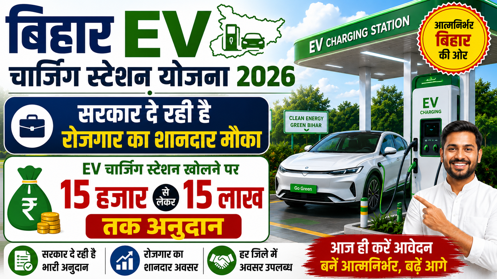 Bihar EV Charging Station Yojana 2026: सरकार दे रही है रोजगार का शानदार मौका, EV चार्जिंग स्टेशन खोलने पर 15 हजार से लेकर 15 लाख तक अनुदान