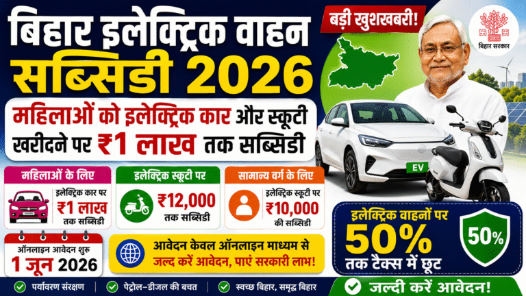 Bihar Electric Vehicle Subsidy 2026: महिलाओं को इलेक्ट्रिक कार और स्कूटी खरीदने पर ₹1 लाख तक सब्सिडी, इस दिन से ऑनलाइन आवेदन शुरू Bihar Electric Vehicle Subsidy 2026: महिलाओं को इलेक्ट्रिक कार और स्कूटी खरीदने पर ₹1 लाख तक सब्सिडी, इस दिन से ऑनलाइन आवेदन शुरू