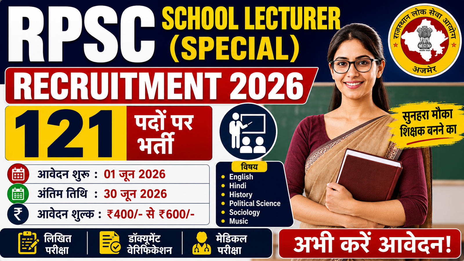 RPSC School Lecturer (Special) Vacancy 2026: 121 पदों पर निकली भर्ती, जानें योग्यता, आयु सीमा और आवेदन प्रक्रिया