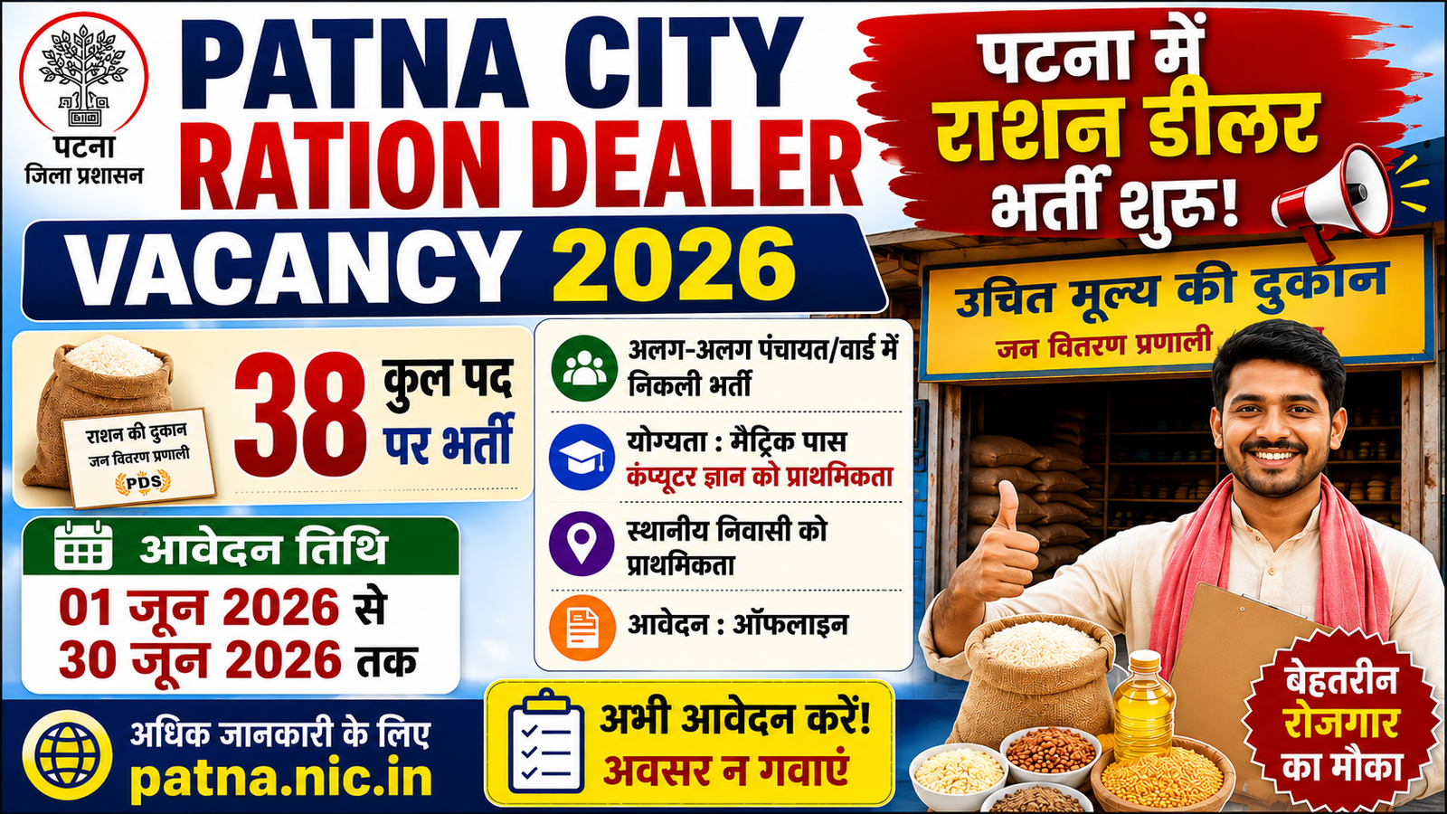 Patna City Ration Dealer Recruitment 2026: पटना में राशन डीलर भर्ती शुरू, जानें आवेदन प्रक्रिया?